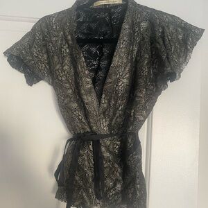 Diane Von Furstenberg lace metallic wrap cardigan